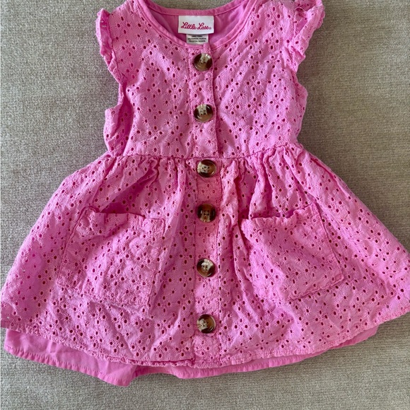 Little Lass Pink Button-Front Eyelet Dress - Picture 1 of 2